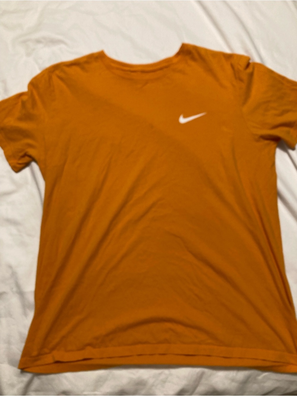 Nike Men's Orange Crewneck Short-Sleeve Tee with White Swoosh